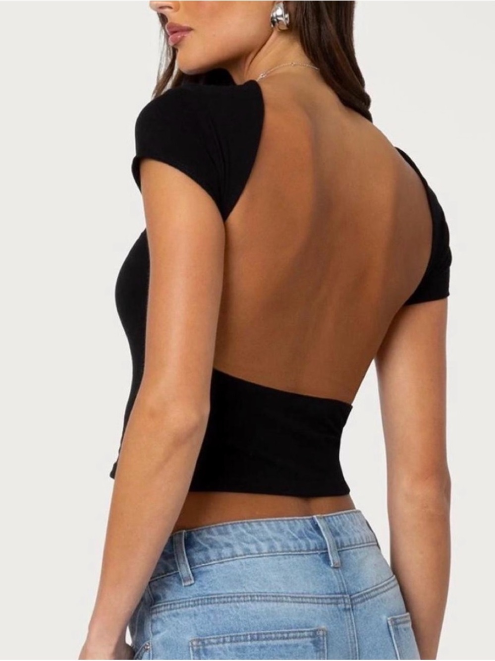 Amazon Black Open-Back Short Sleeve Crop Top